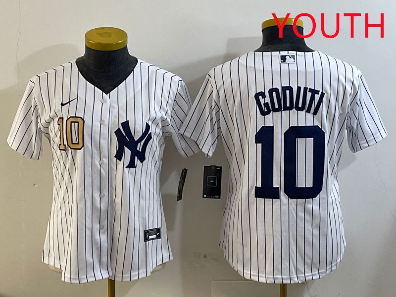 Youth New York Yankees #10 Goduti White Stripe 2025 Nike MLB Jersey style 1->youth mlb jersey->Youth Jersey